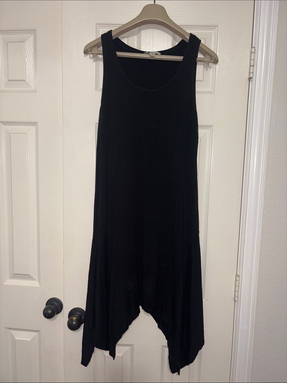 Halston Black Sleeveless Tank Dress with Handkerchief Hem Size Medium soft